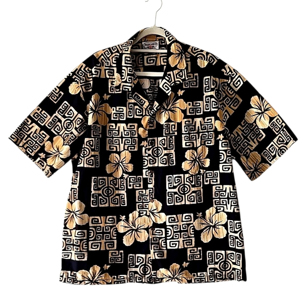 Pacific Legend Hawaiian Hibiscus Floral Cotton African Kuba Shirt Size 2XL